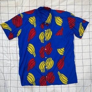 Banana print. Oversized button down shirt.